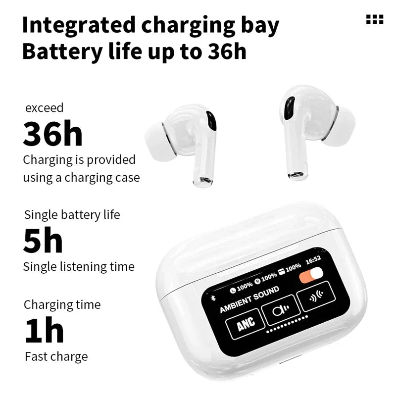 A9 Pro AirPods Anc/Enc Noise Reduction Touch Screen Display | Wireless Earbuds For Android & Ios