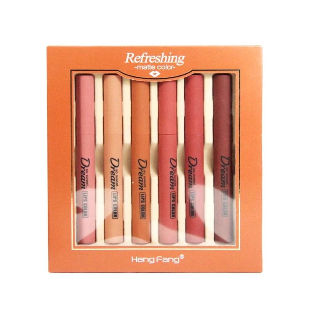 6 Pcs Heng Fang Matte Lipstick Set | Long-Lasting Nude & Bold Shades